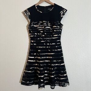 BETSY & ADAM Black-Ivory Satin Trim Party Cocktail Dress Sz 8 $219 Retail